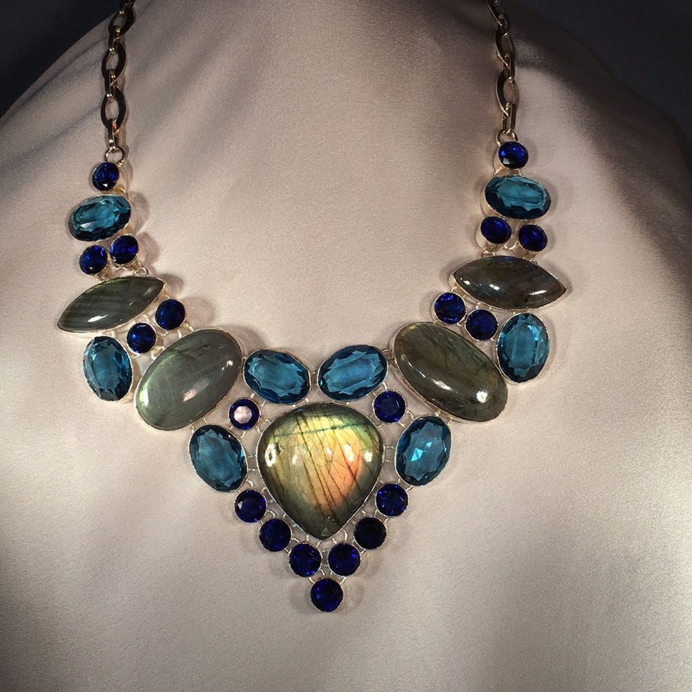 Bold Labradorite  with Blue Topazes necklace.